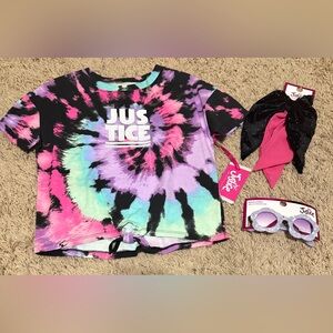 Justice Tie Front Tee, Glasses And Scarf Hair Twisters Bundle Size: S (7-8)